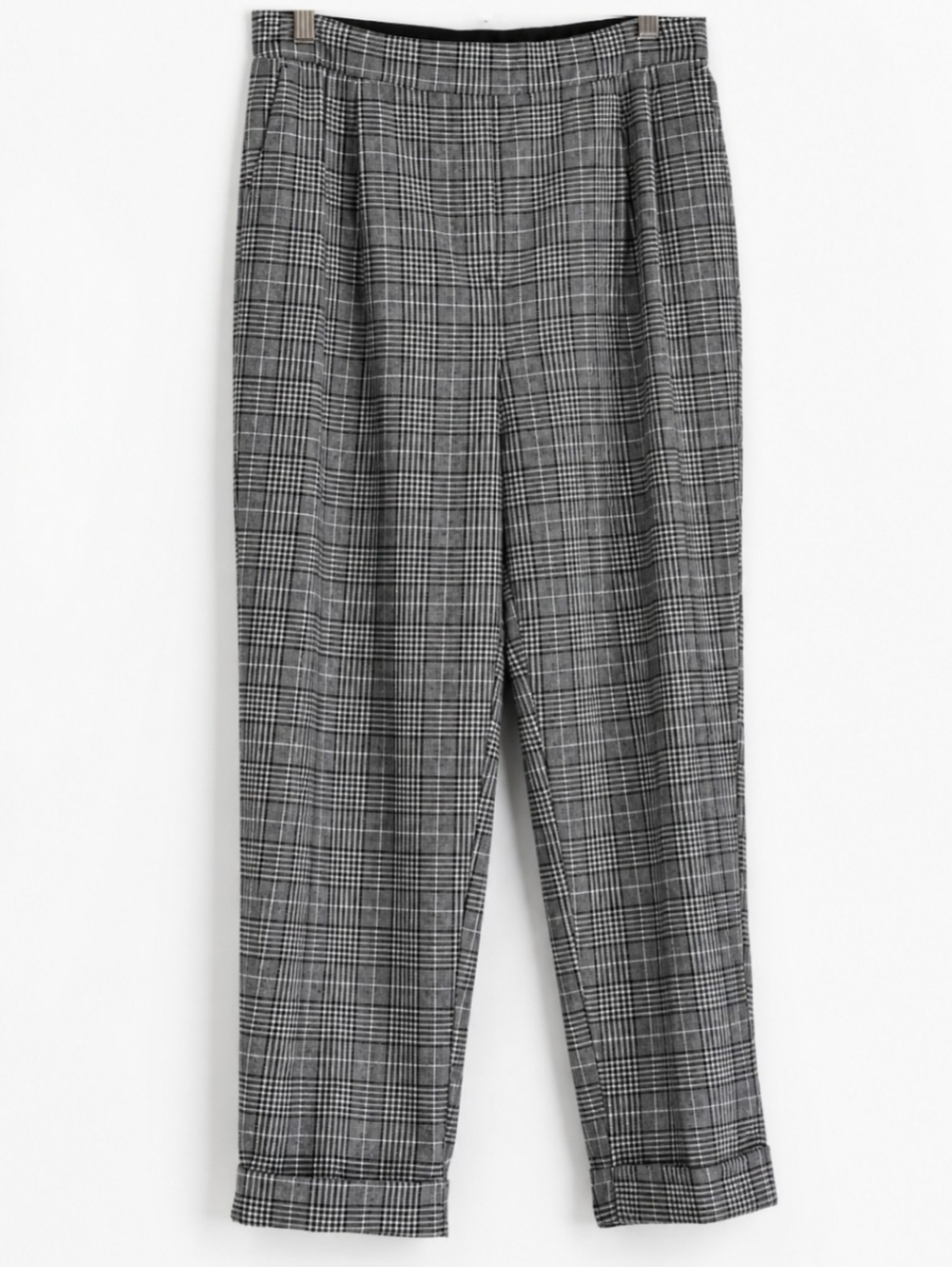 Zara Basic Women’s S Gray Plaid Pleated Cuffed Trousers
